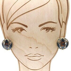 Vintage Avon Clip-On Earrings With Faux Onyx & Brown Enamel Accents In Gold-Tone